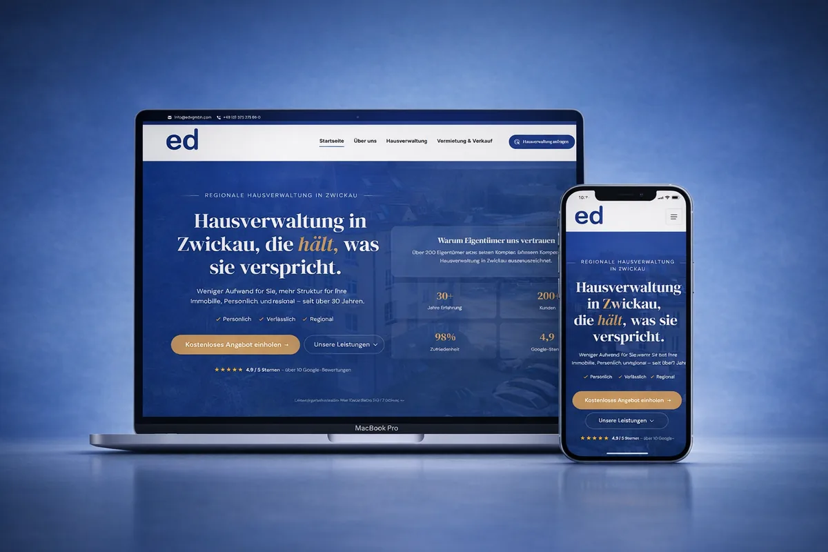 Webseiten-Mockup der ed Verwaltungsgesellschaft mbH