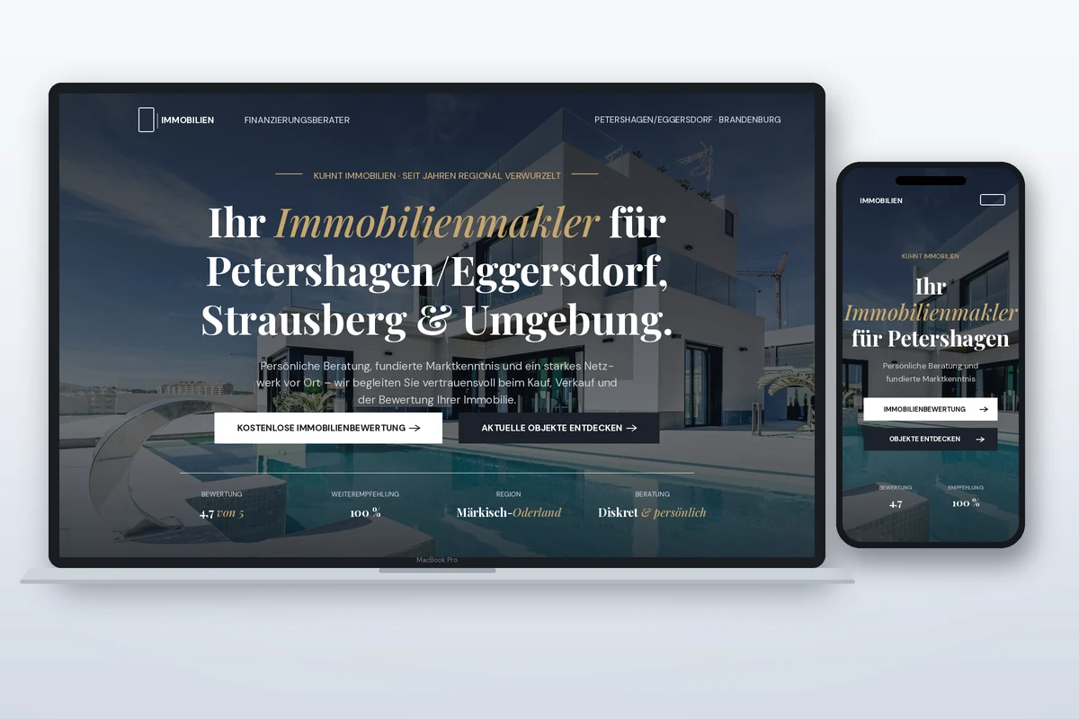 Webseiten-Mockup von Kuhnt Immobilien auf Laptop und Smartphone
