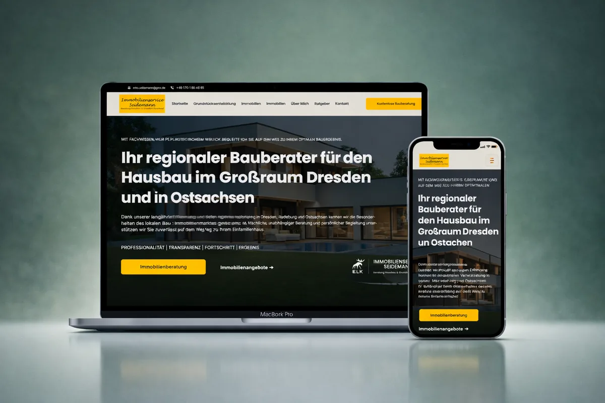 Webseiten-Mockup der Hausbauberatung Seidemann auf Laptop und Smartphone