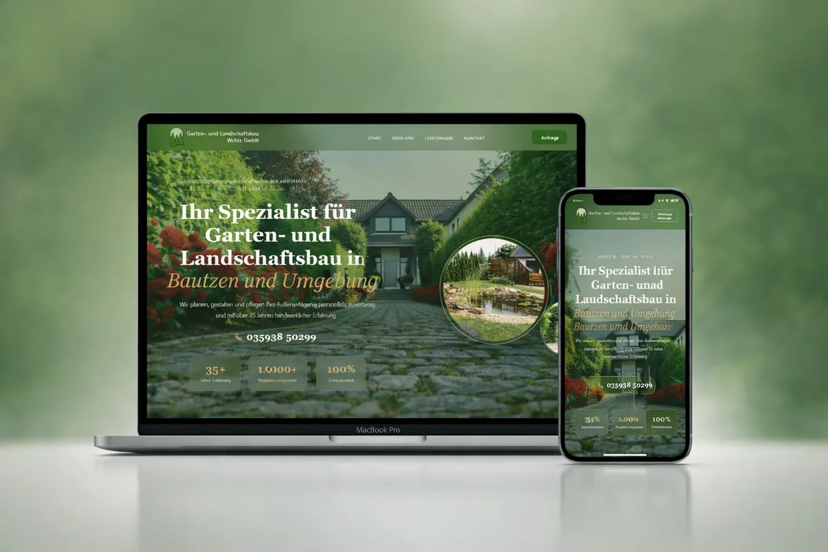 Webseiten-Mockup von Wehle Garten- und Landschaftsbau auf Laptop und Smartphone